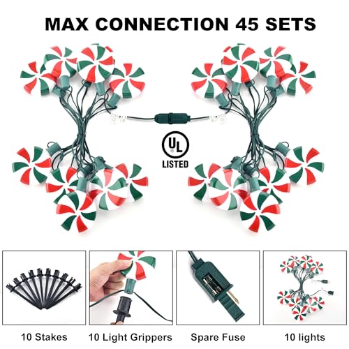 Unicorn Christmas Lollipop Pathway Lights, 10 LED Peppermint String Lights with Stakes M138626