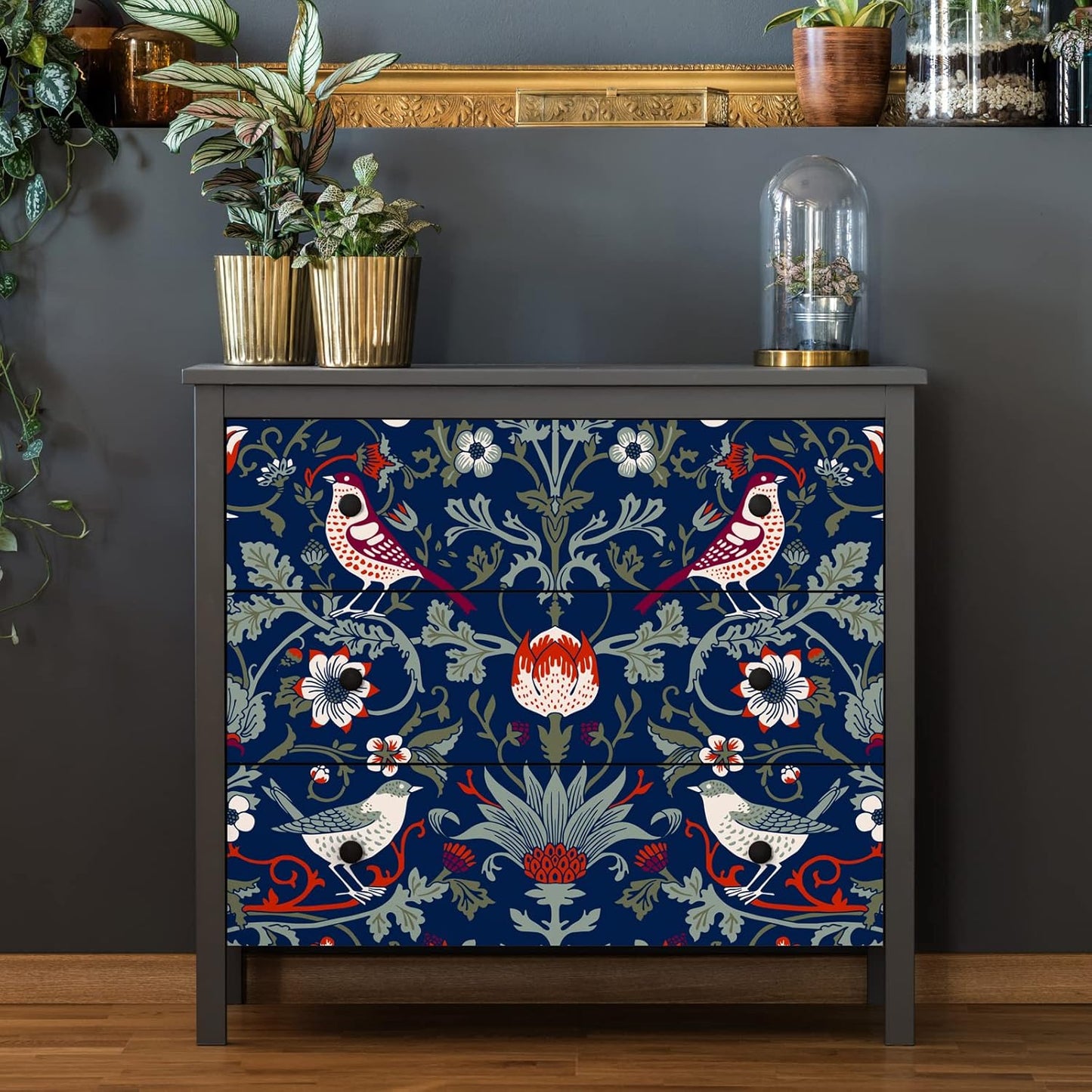 Vintage Floral Peel and Stick Wallpaper, Navy Blue, Removable G71581