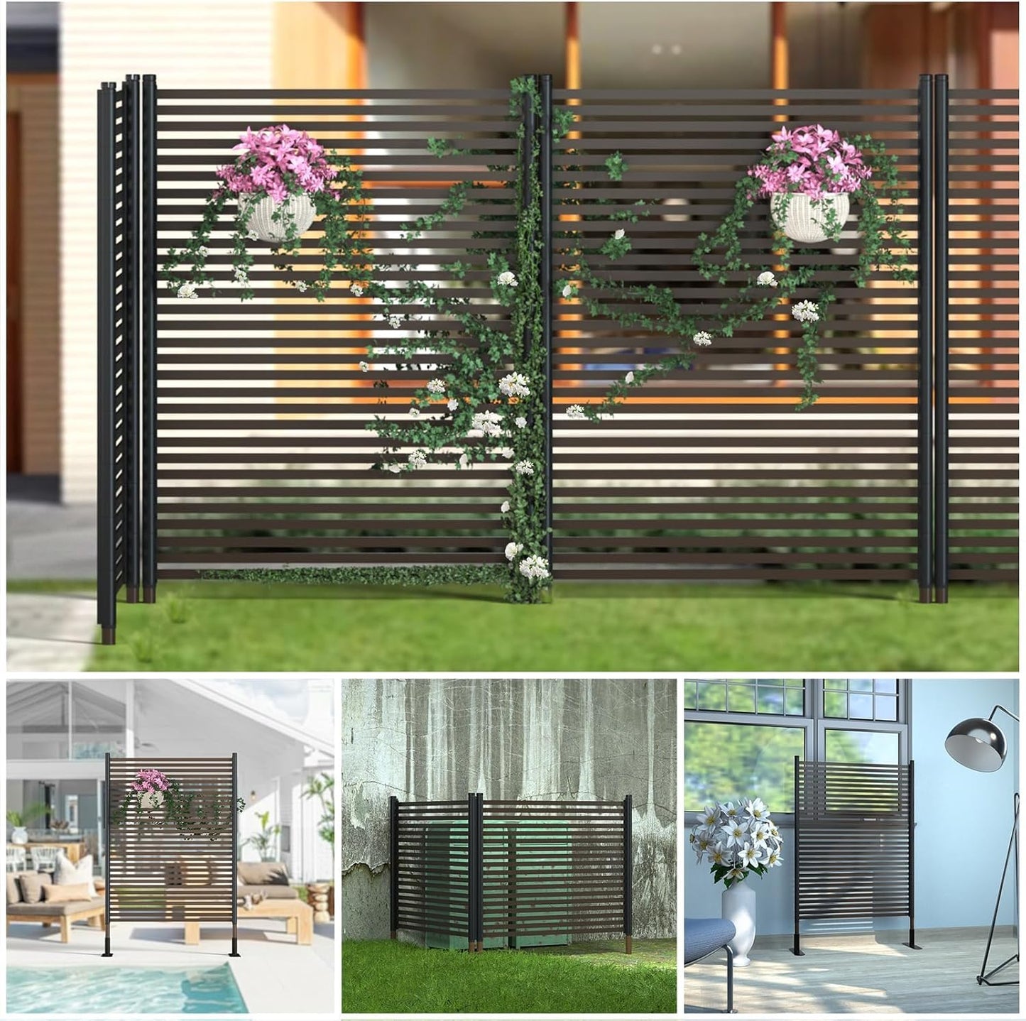 Metal Privacy Screen for Outdoor Terrace, 43x47 Inches, 2 Panels Y580