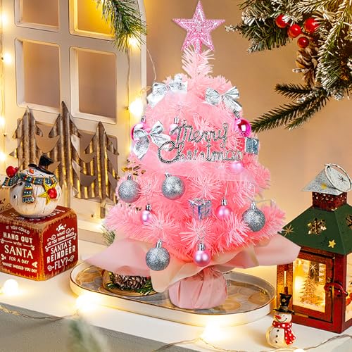 Mini Christmas Tree with 50 LED Lights 24 Inch Tabletop Prelit Artificial Tree J785647