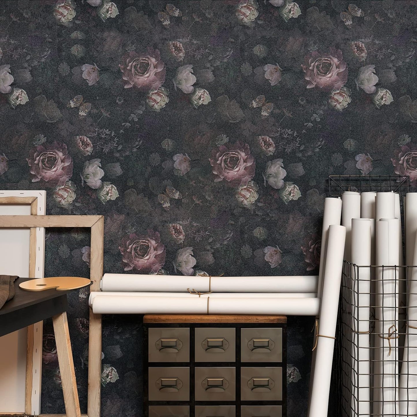 Vintage Dark Floral Peel and Stick Wallpaper Roll for Bedroom Bathroom Q71121