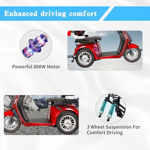 Heavy Duty 3 Wheel Mobility Scooter for Adults, 500 lbs Capacity, Red X9763