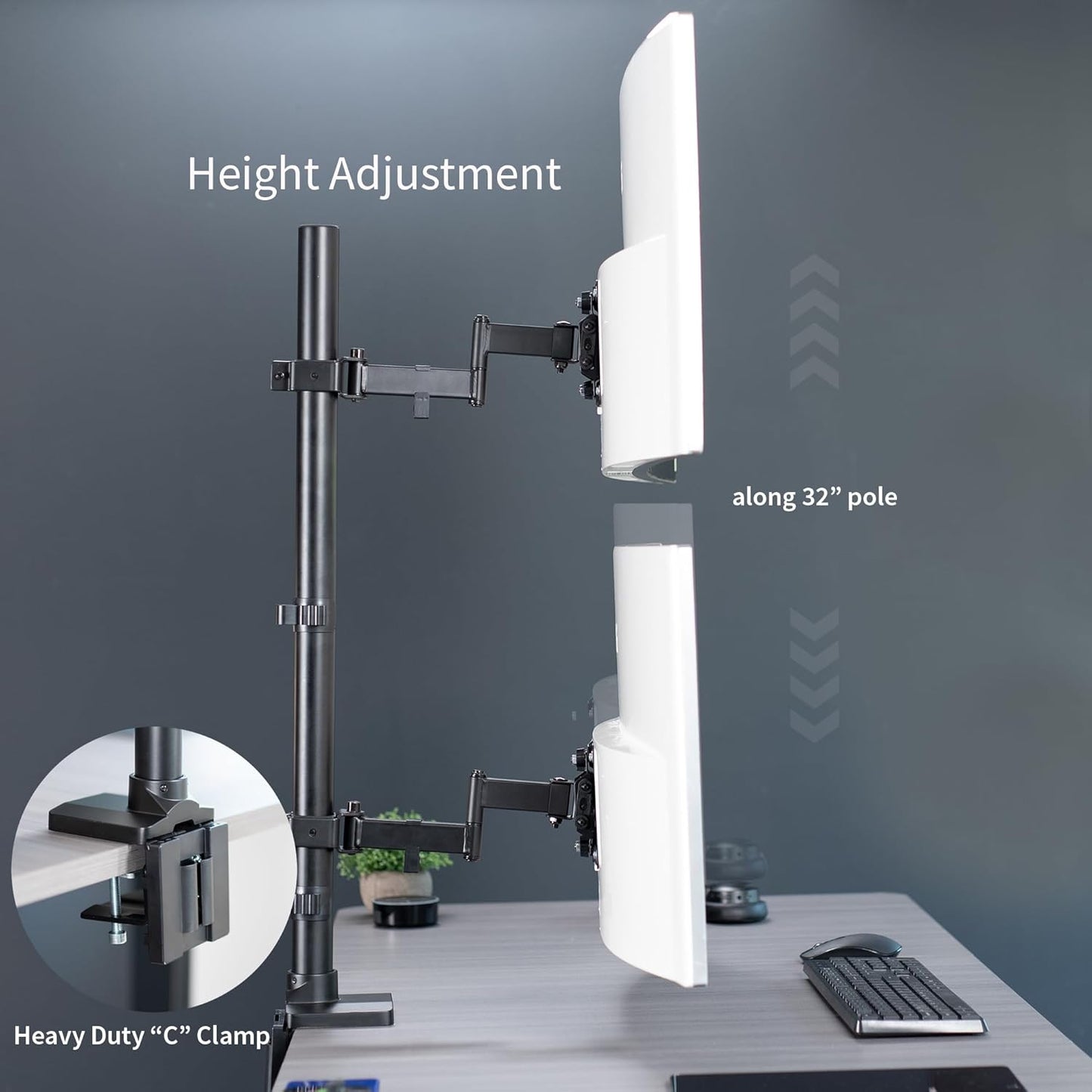 Dual Monitor Desk Mount with Extension Arms for Ultrawide Screens up to 43 inches Y318