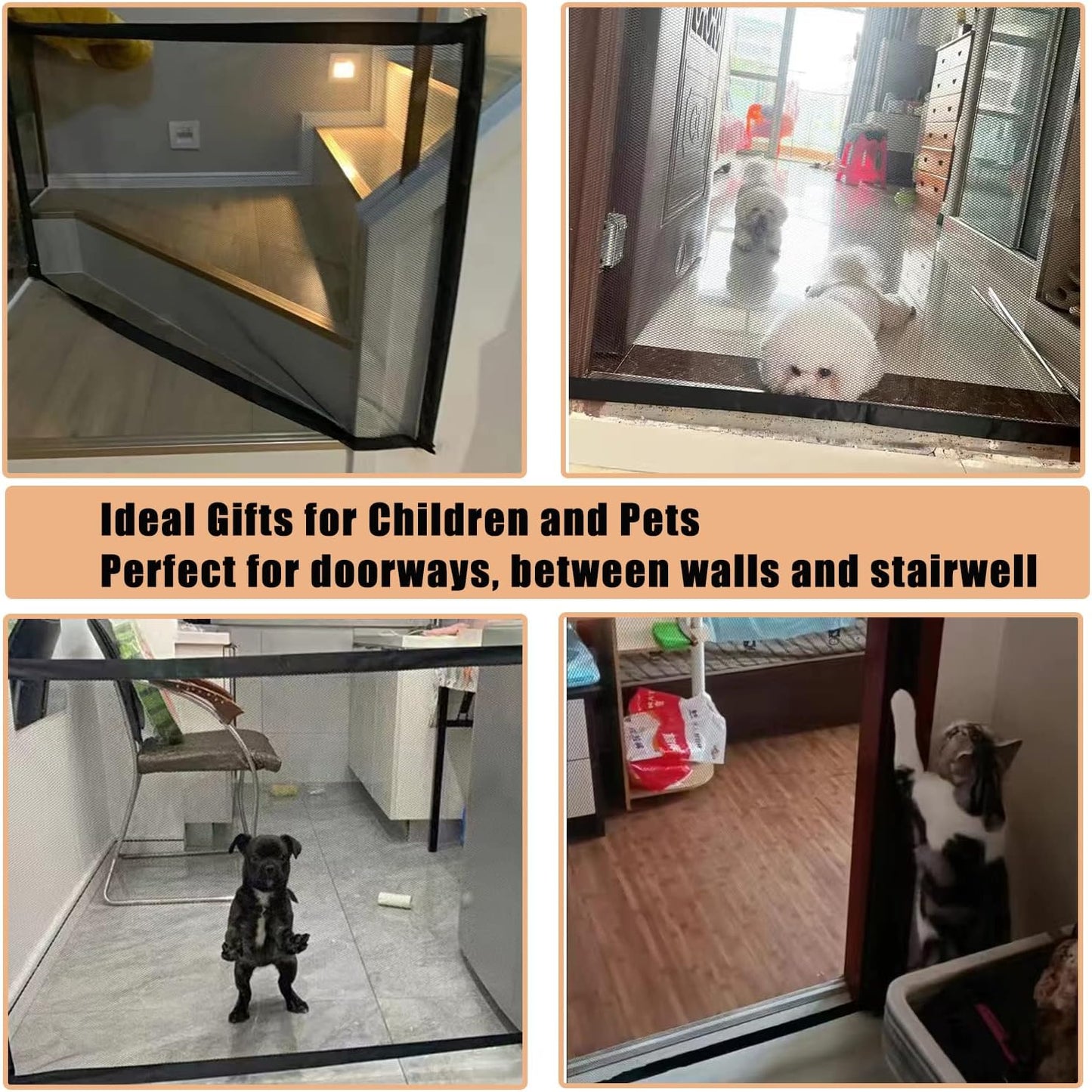 Portable Pet Gate for Doorways, Stairs, No Drill Mesh Safety Fence E931377