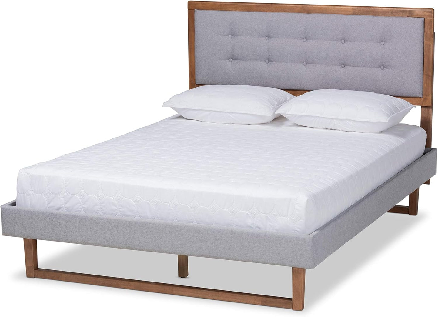 Baxton Studio Beds (Platform), Full, Light Grey/Ash walnut