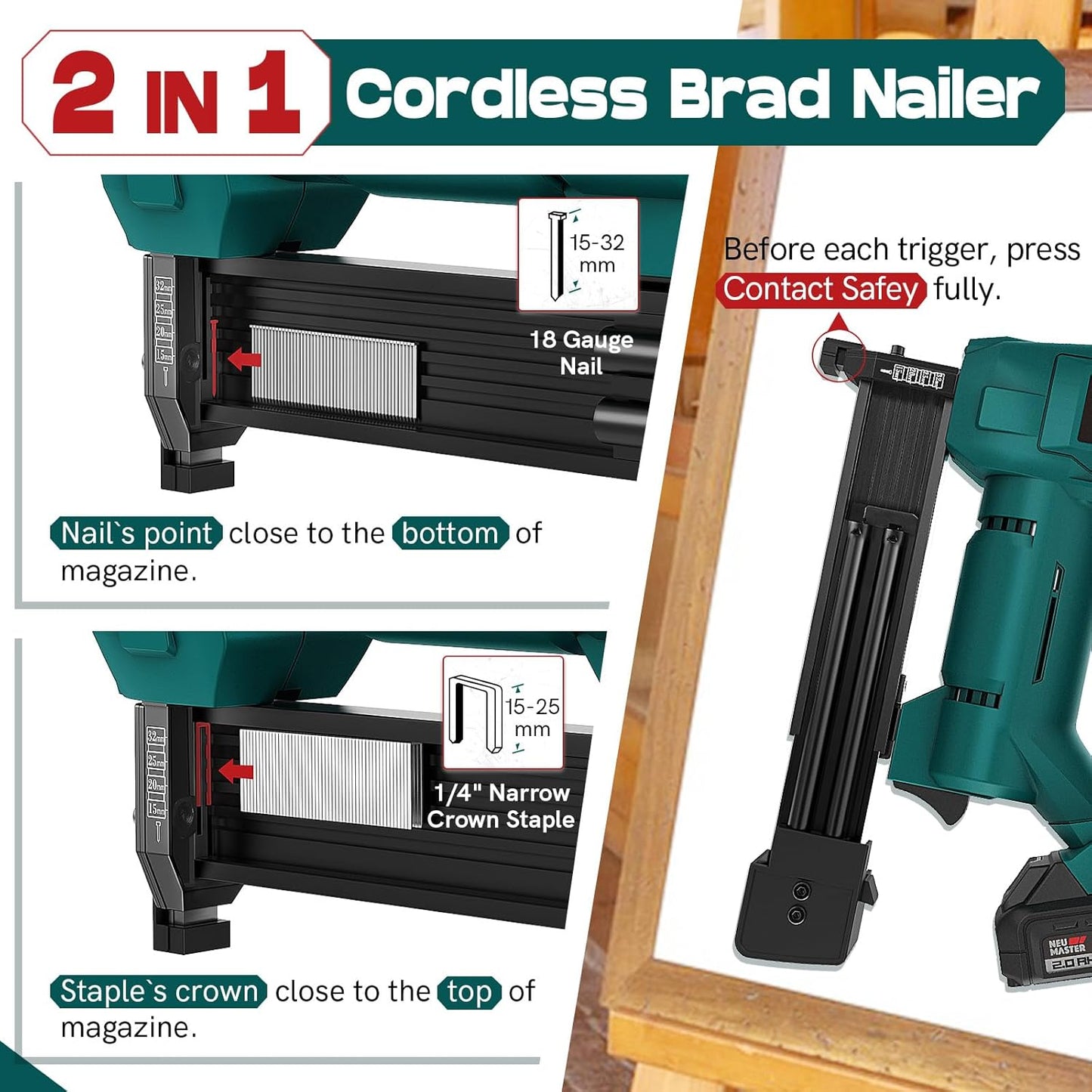 Cordless Brad Nailer and Staple Gun with Battery and Charger Y101