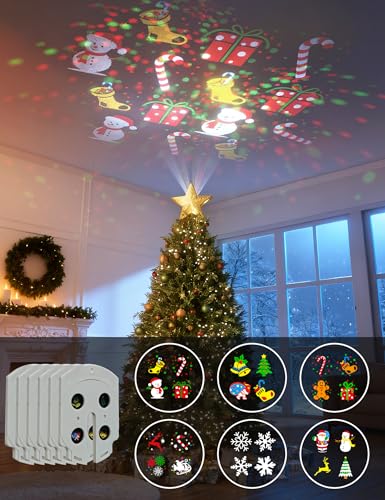 3D Lighted Christmas Star Tree Topper with Rotating Projector K155491
