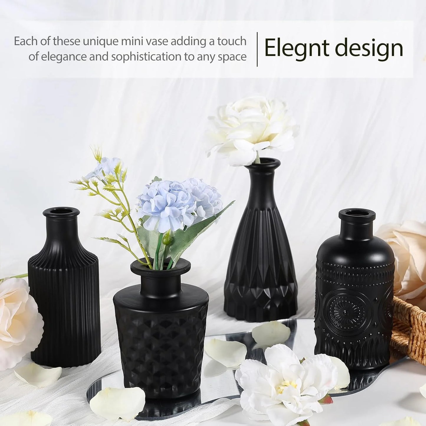 Mini Glass Bud Vases, Rustic Green & Black, Set of 12 T210619