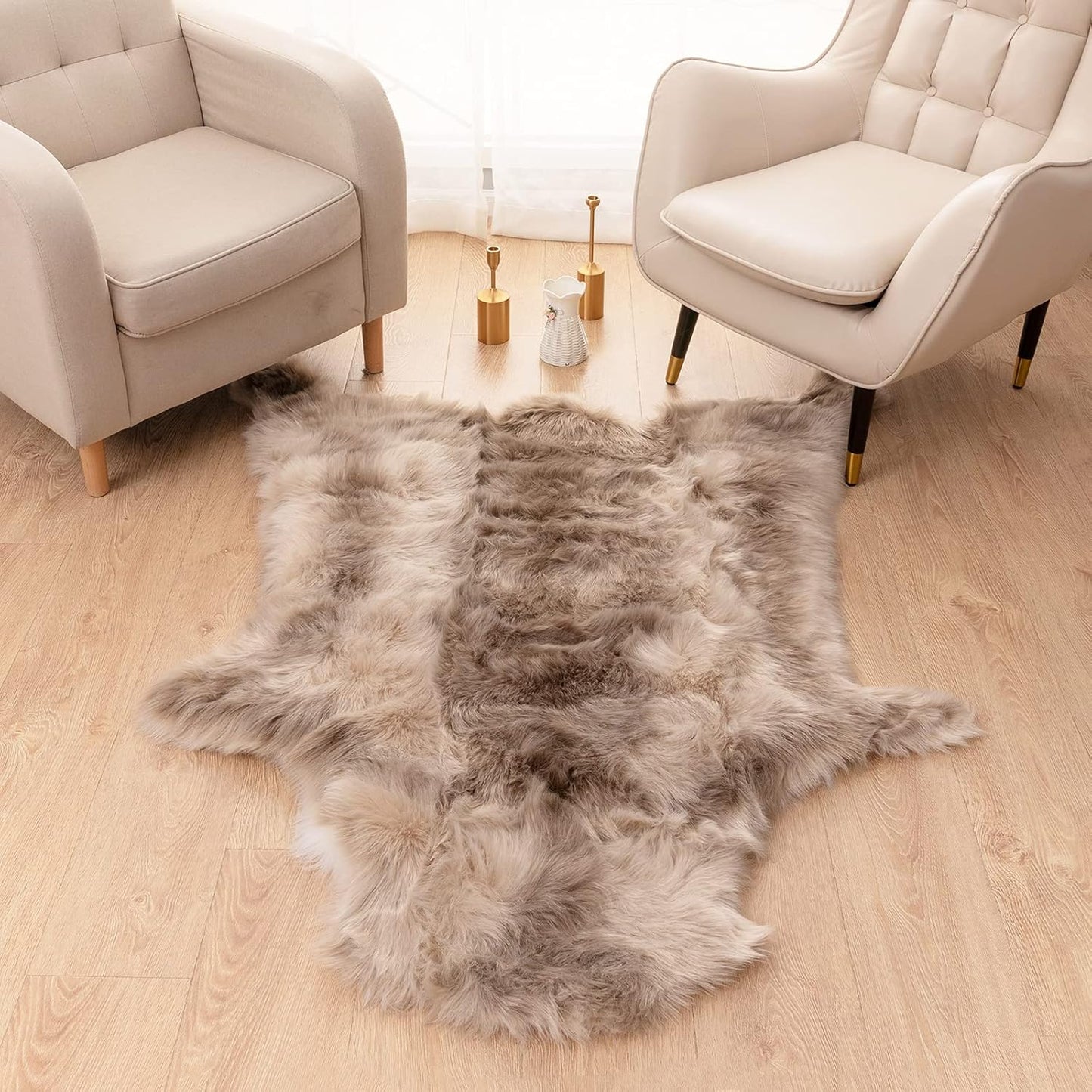 Faux Fur Area Rug for Bedroom Living Room, 4ft x 5ft, Brown F280