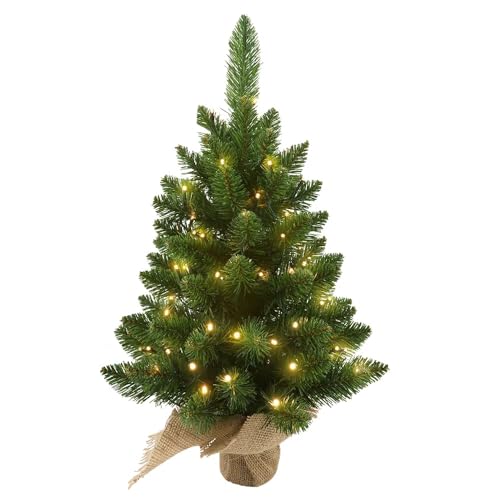 2ft Pre Lit Artificial Mini Christmas Tree with 50 LED Warm Lights L2578