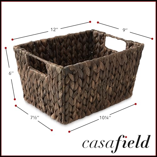 Water Hyacinth Storage Baskets with Handles, Woven Rectangular Bins for Shelves and Laundry X3204