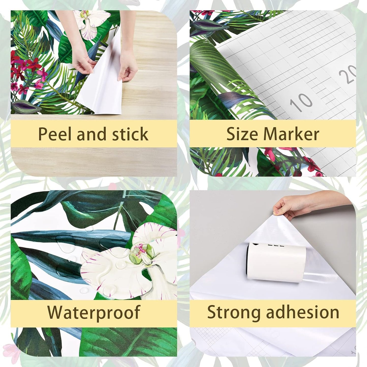Tropical Peel and Stick Wallpaper Green Floral Contact Paper, 24"x118" P47547