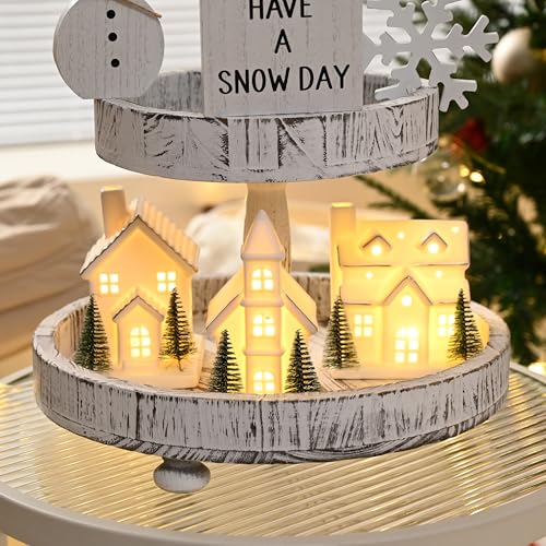 Ceramic Christmas Village Houses with LED Lights, 3 Pieces with Trees Y512