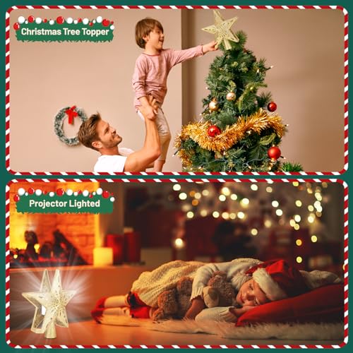 Christmas Tree Topper Lighted with 6 Projection Slides, Snowflake LED Rotating 3D Glitter Tree Topper O28849