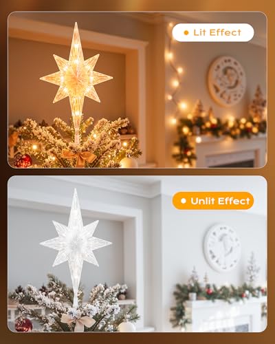 Christmas Tree Topper Star Lighted 3D Pentagram with 10 Bulbs Plug In G721