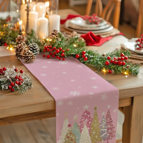 Christmas Table Runner 13x72 Inch, Red Winter Holiday Decor S612