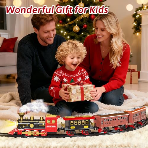 Electric Train Set for Kids with Smoke, Light and Sound, DIY Track Building Toy V61635