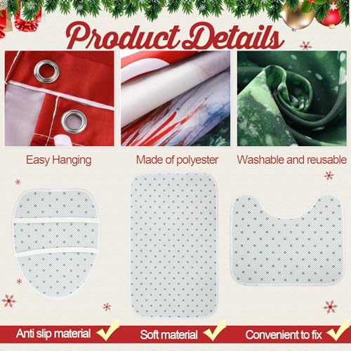 7 Pcs Christmas Shower Curtain Set with Non Slip Rugs, Toilet Cover and Towels U40957