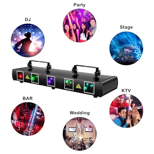 Stage Laser Light, 5 Beam Sound Activated DJ Party Lights with Remote Control O445463