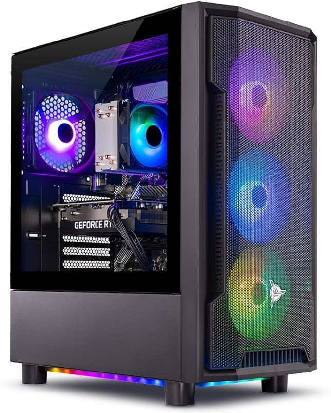 Skytech Gaming Shadow Gaming PC, Intel i7 12700F 2.1 GHz, RTX 4060, 1TB NVME, 16GB DDR4 RAM 3200, 600W Gold PSU Wi-Fi, Win 11 Home, RGB-Keyboard and RGB-Mouse Included,Black
