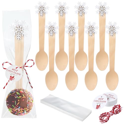 100 Set Christmas Wooden Spoons for Hot Cocoa, Chocolate, and Baking A7471