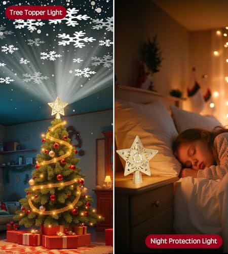 Christmas Tree Star Topper with LED Snowflake Projector, Plug In K91908