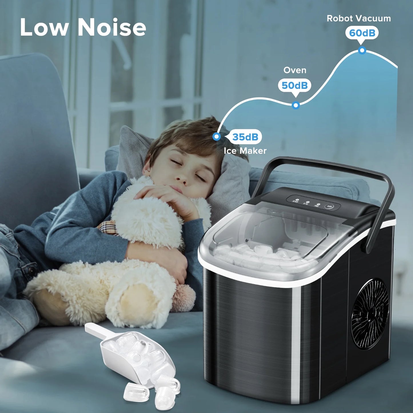 Portable Ice Maker Countertop, Self-Cleaning, 26lbs/24H E52347