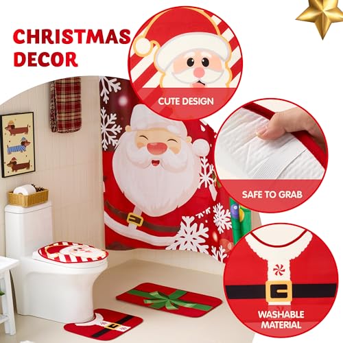 Christmas Bathroom Set with Shower Curtain, Bath Mat, Toilet Cover and Rug Y8183