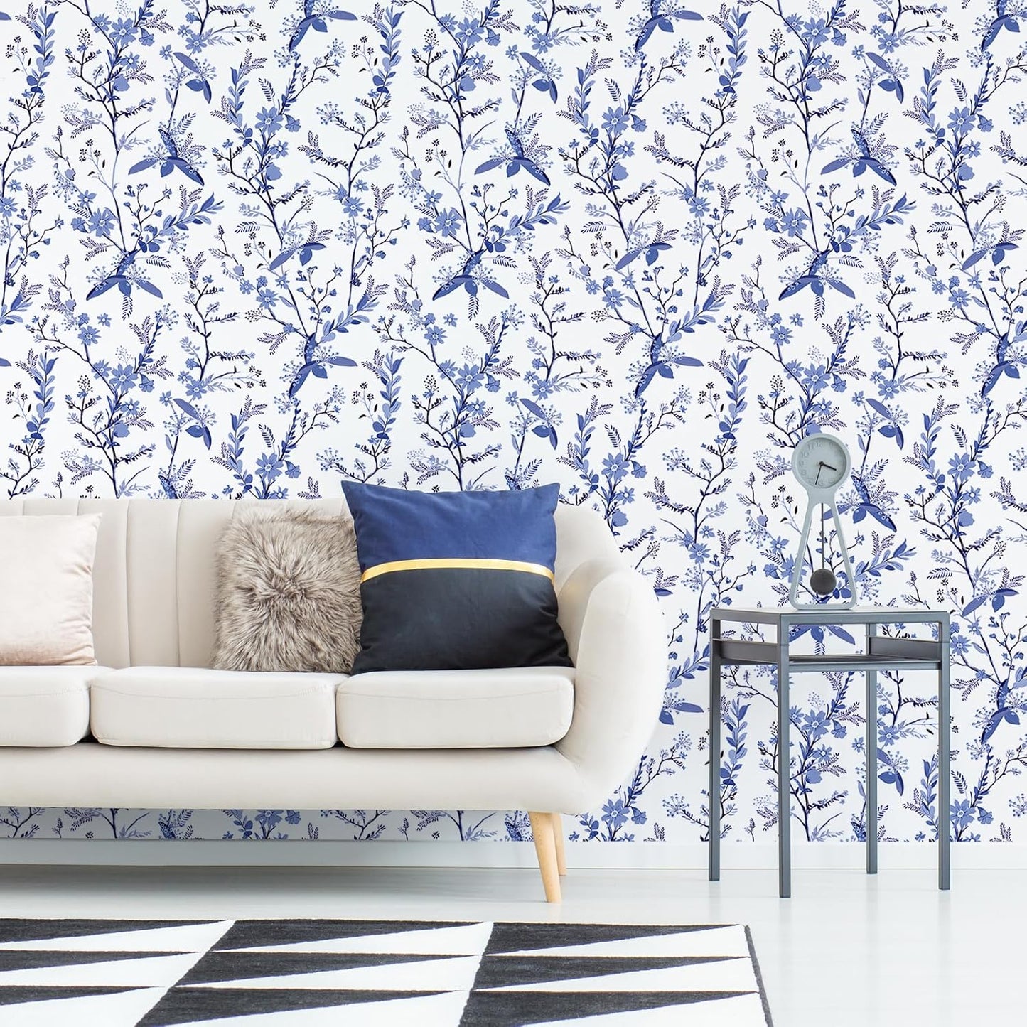 Blue Botanical Floral Peel and Stick Wallpaper for Bedroom Walls Z983187