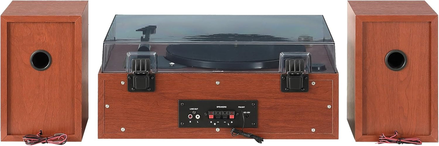 Turntable System with Bluetooth, CD, AM/FM and Speakers, Walnut J8070