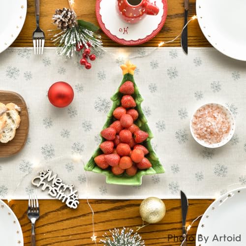 Beige Pine Tree Snowflake Christmas Table Runner, Winter Holiday Kitchen Dining Table Decor, 13 x 72 Inch Z426