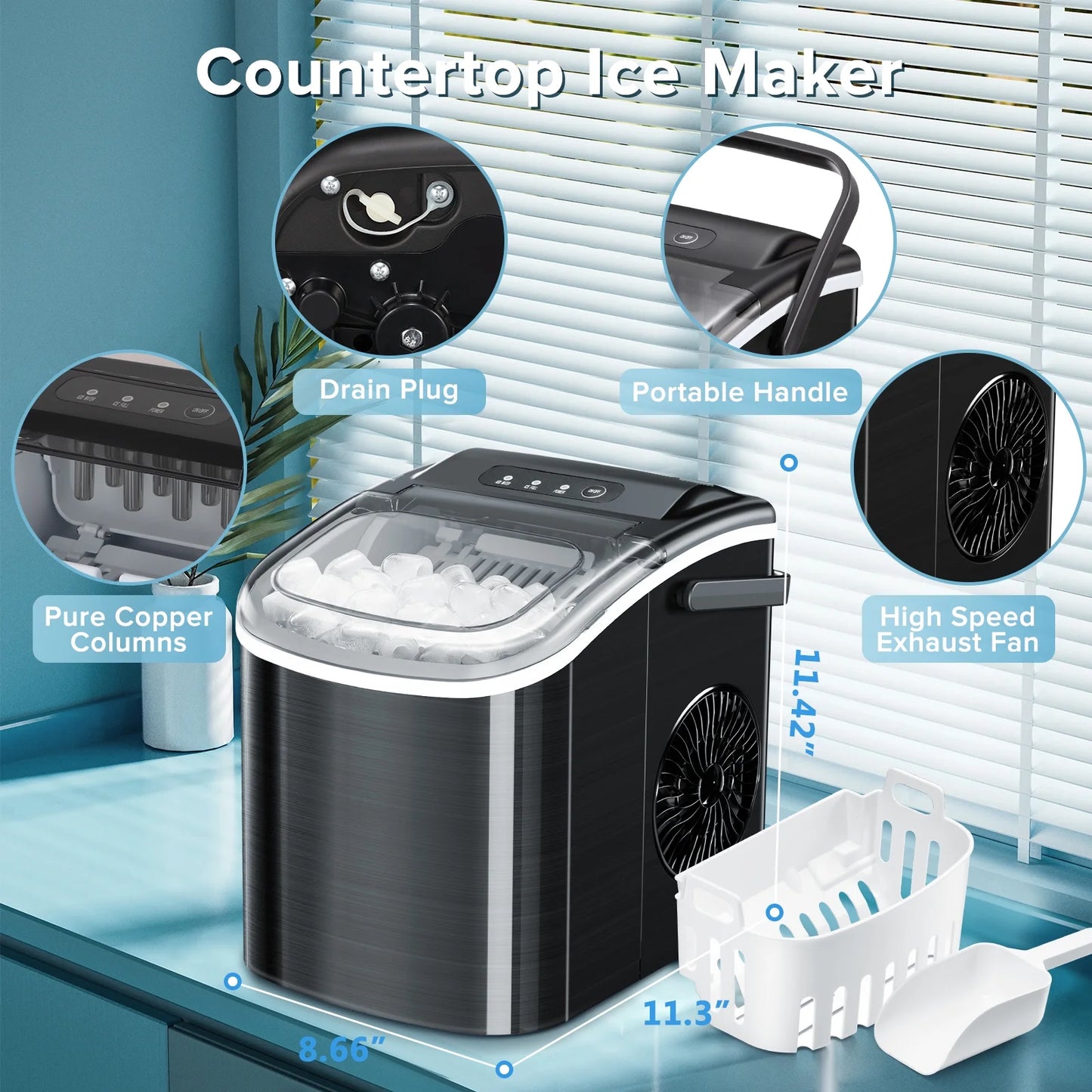 Portable Ice Maker Countertop, Self-Cleaning, 26lbs/24H E52347