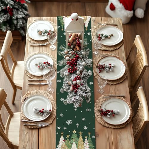 Christmas Table Runner 13x72 Inch, Red Winter Holiday Decor S612