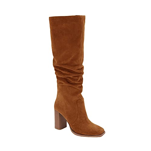 Juliet Holy Womens Knee High Boots Chunky High Heel Square Toe Side Zipper Wide Calf Boot