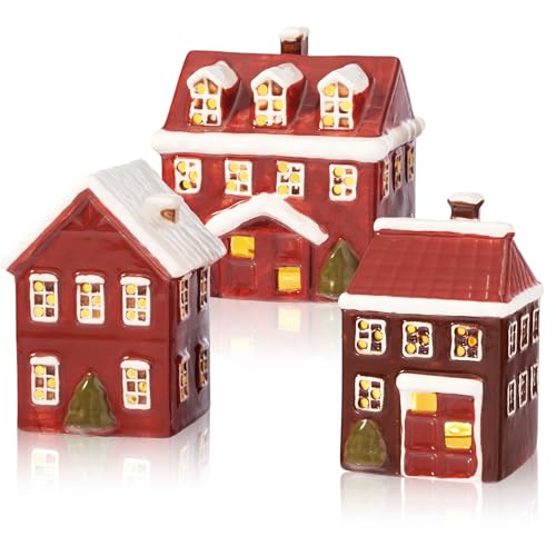 Ceramic Christmas Village Houses, Set of 3 Lighted, Hand Painted Indoor Decor C322437