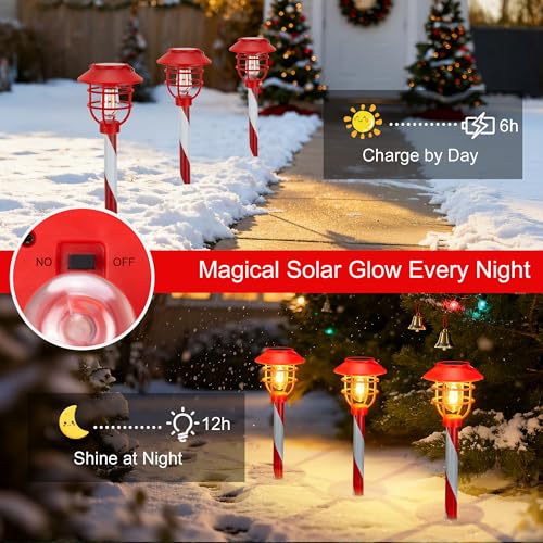 6 Pack Solar Pathway Lights Outdoor Christmas Decorations, Waterproof Candy Cane for Yard Walkway S64243