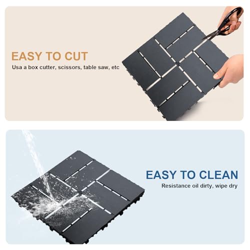 Interlocking Deck Tiles Outdoor Waterproof Patio Flooring, 12 PCS, Dark Grey Q38921