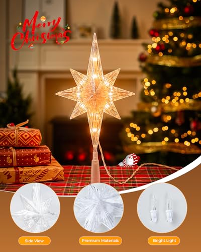 Christmas Tree Topper Star Lighted 3D Pentagram with 10 Bulbs Plug In G721