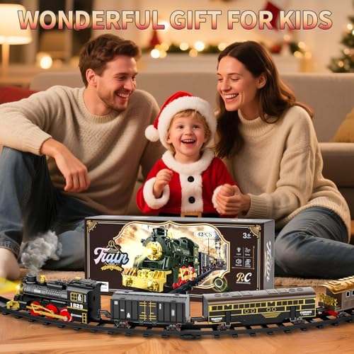 Electric Train Set for Kids with Smoke, Light and Sound, DIY Track Building Toy V61635