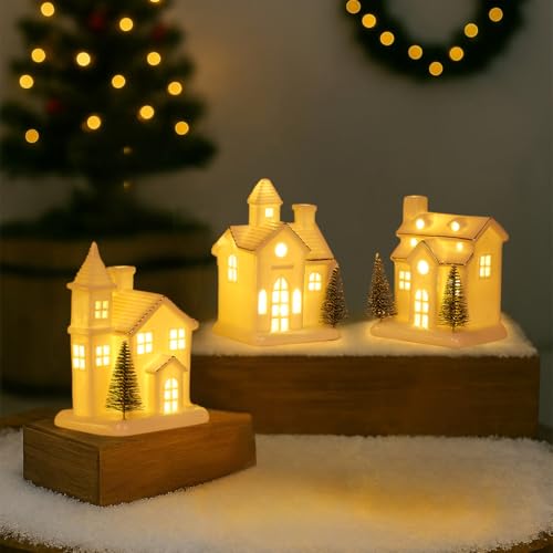 Ceramic Christmas Village Houses with LED Lights and Trees A1762