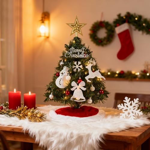 24" Mini Christmas Tree Tabletop Set with LED Lights and Ornaments V8406