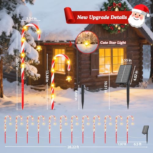 Solar Christmas Candy Cane Lights 24-Pack, Waterproof Outdoor Pathway Decor with 10 Modes Z926129