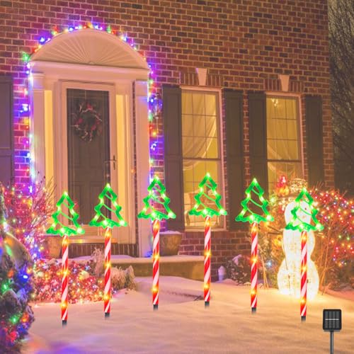Solar Christmas Pathway Lights, 8 Modes Waterproof LED Garden Stake Lights, 6 Pack G829