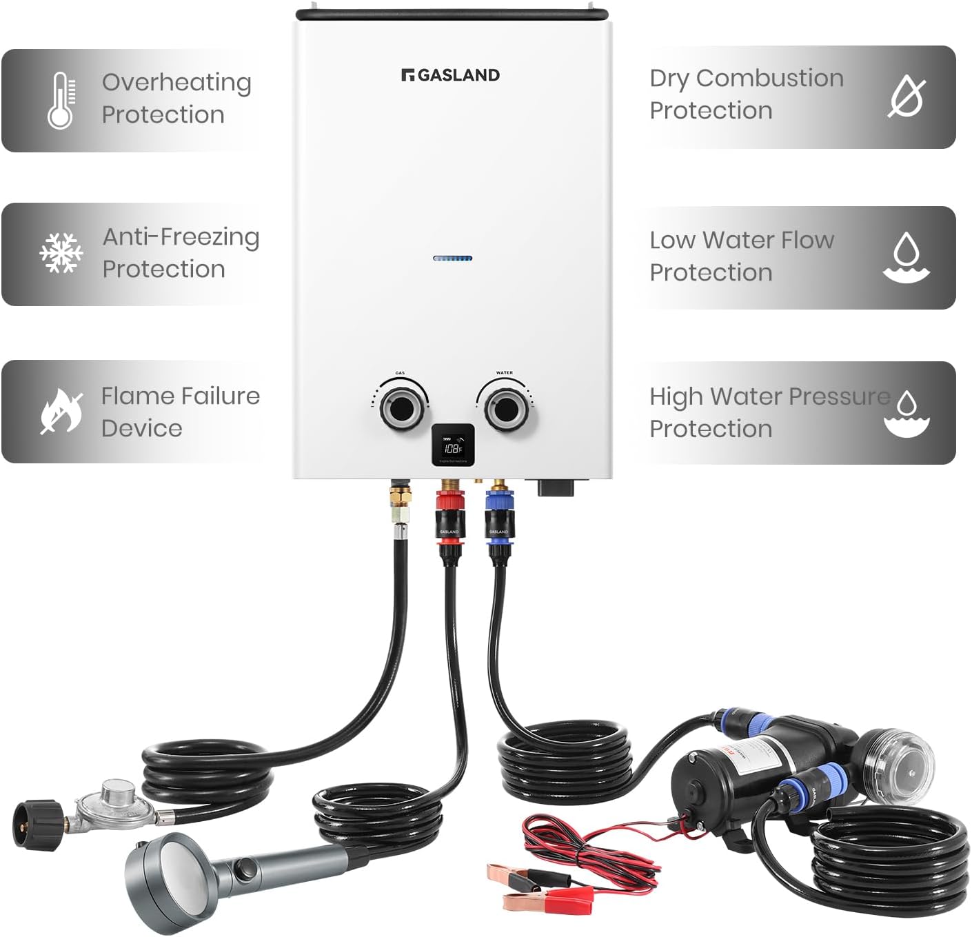Propane Tankless Water Heater, 2.64 GPM Outdoor Portable Hot Water Heater S485