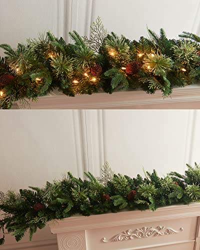 Pre-lit Christmas Garland 9ft with 50 LED Lights, Battery Operated I824