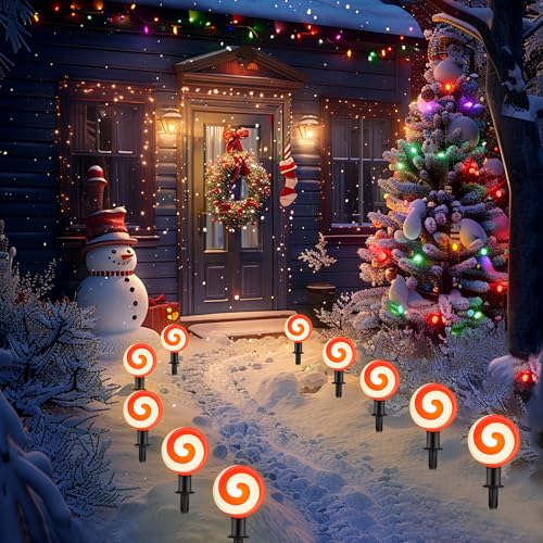 Unicorn Christmas Lollipop Pathway Lights, 10 LED Peppermint String Lights with Stakes M138626