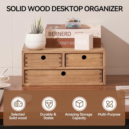 Natural Wooden Desktop Organizer with 3 Drawers D235