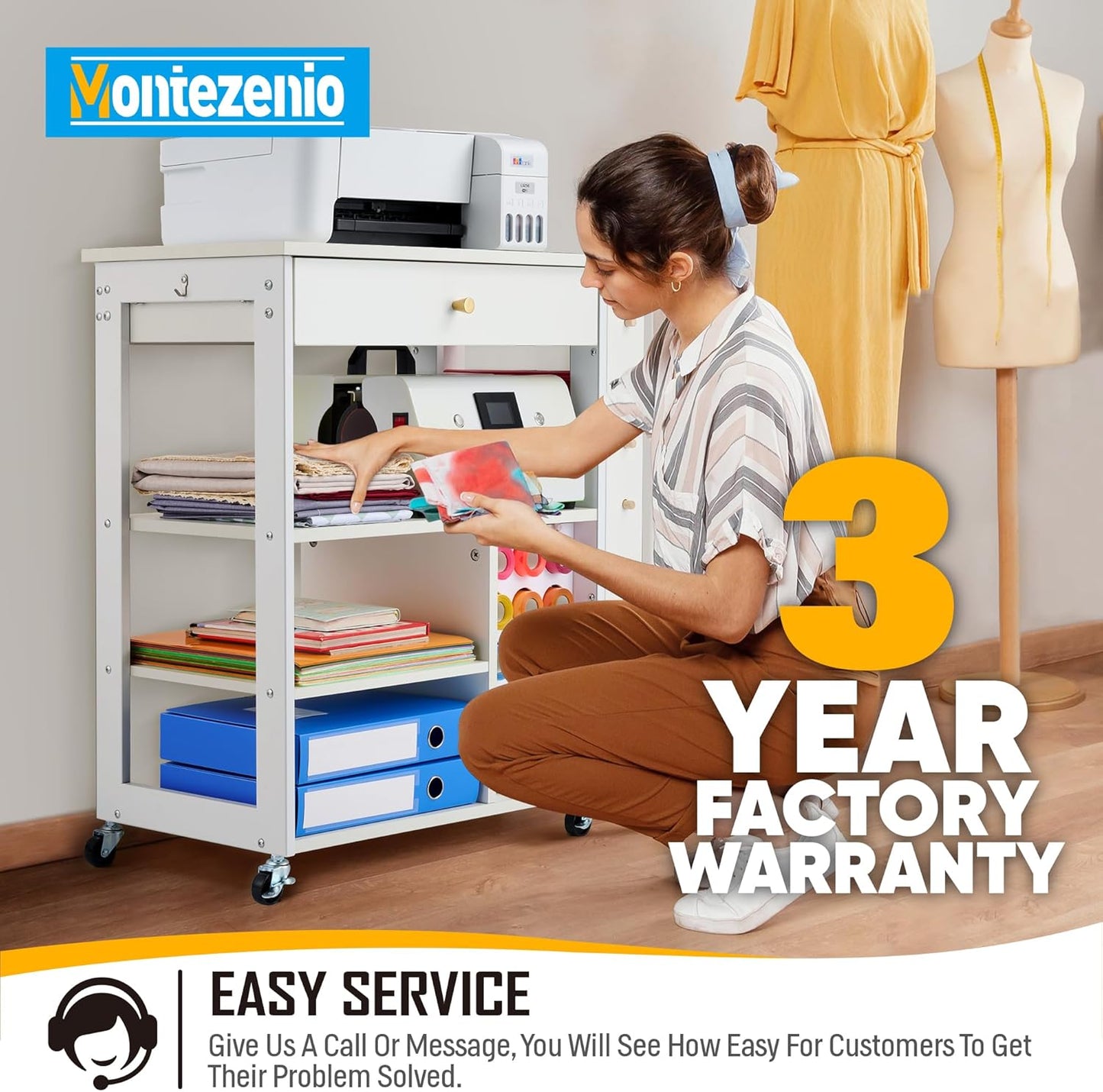 Rolling Craft Storage Cart with 23 Vinyl Roll Holder and Wheels I155108