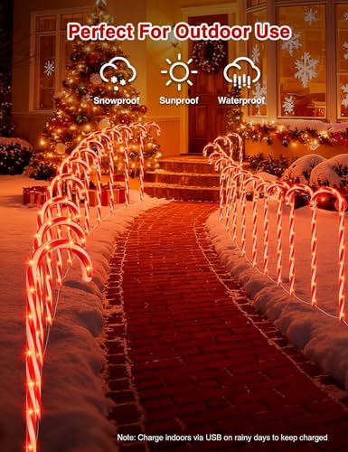 24 Pack 28" Solar Candy Cane Path Lights Christmas Decorations, 264 Bright LEDs Waterproof Outdoor Yard Garden Walkway Z629998