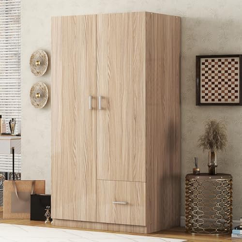 3 Door Wardrobe with Mirror, Armoire with Hanging Rod and 3 Fixed Shelves,Storage Cabinet Closet armoires and wardrobes (3 Door Wardrobe with Mirror+White)